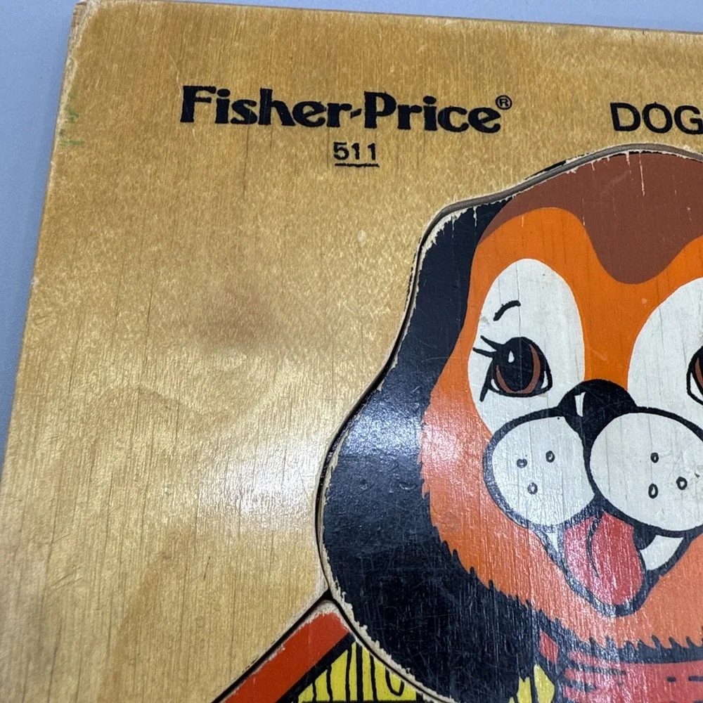 Vintage Fisher‎ Price Wooden Peg Dog and Puppies Puzzle #511 Puppy Dogs Wood